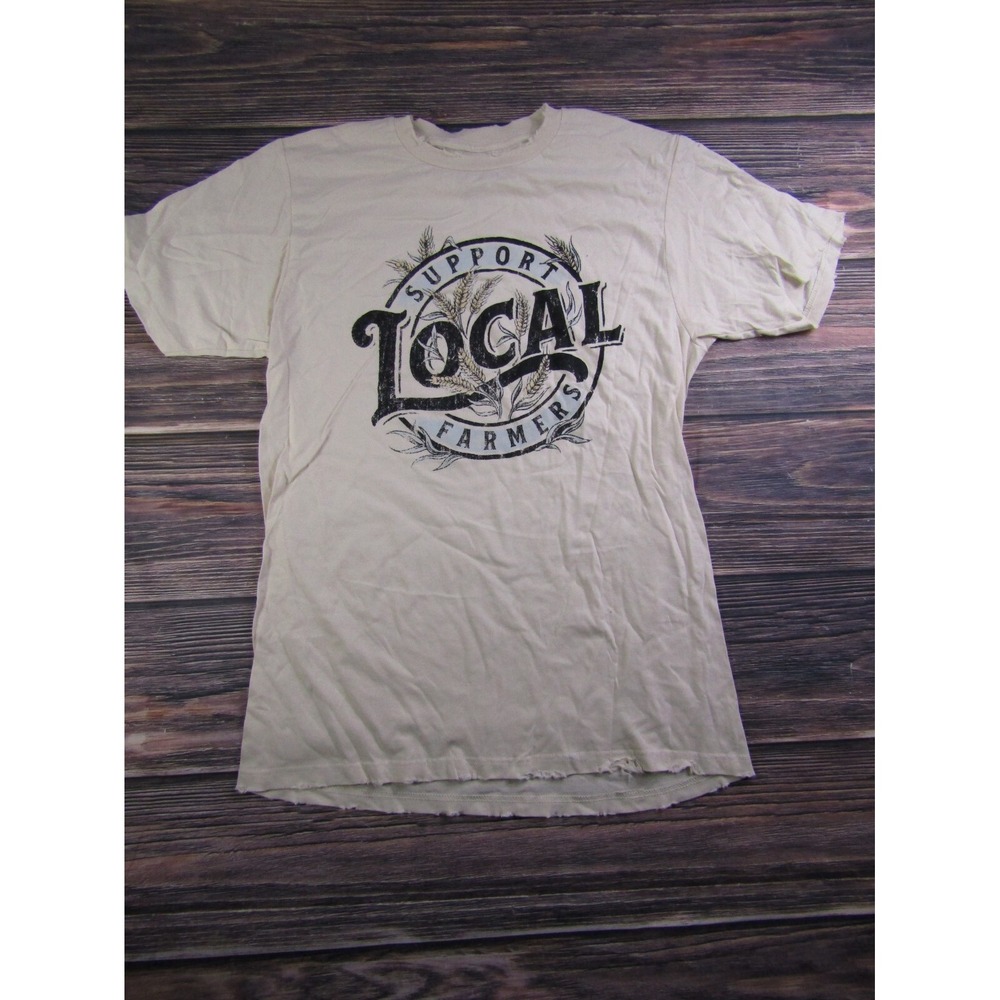 American Highway Adult Mens Medium Beige Graphic T Shirt Support Local Farmers